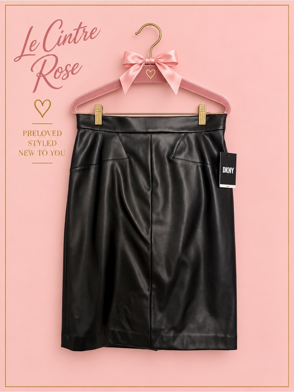 DKNY Black Faux Leather Pencil Skirt
